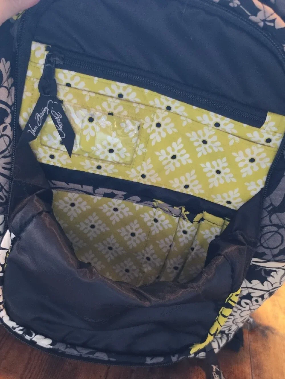 VERA BRADLEY | Quilted Floral Backpack Travel School Laptop Yellow Black Grey